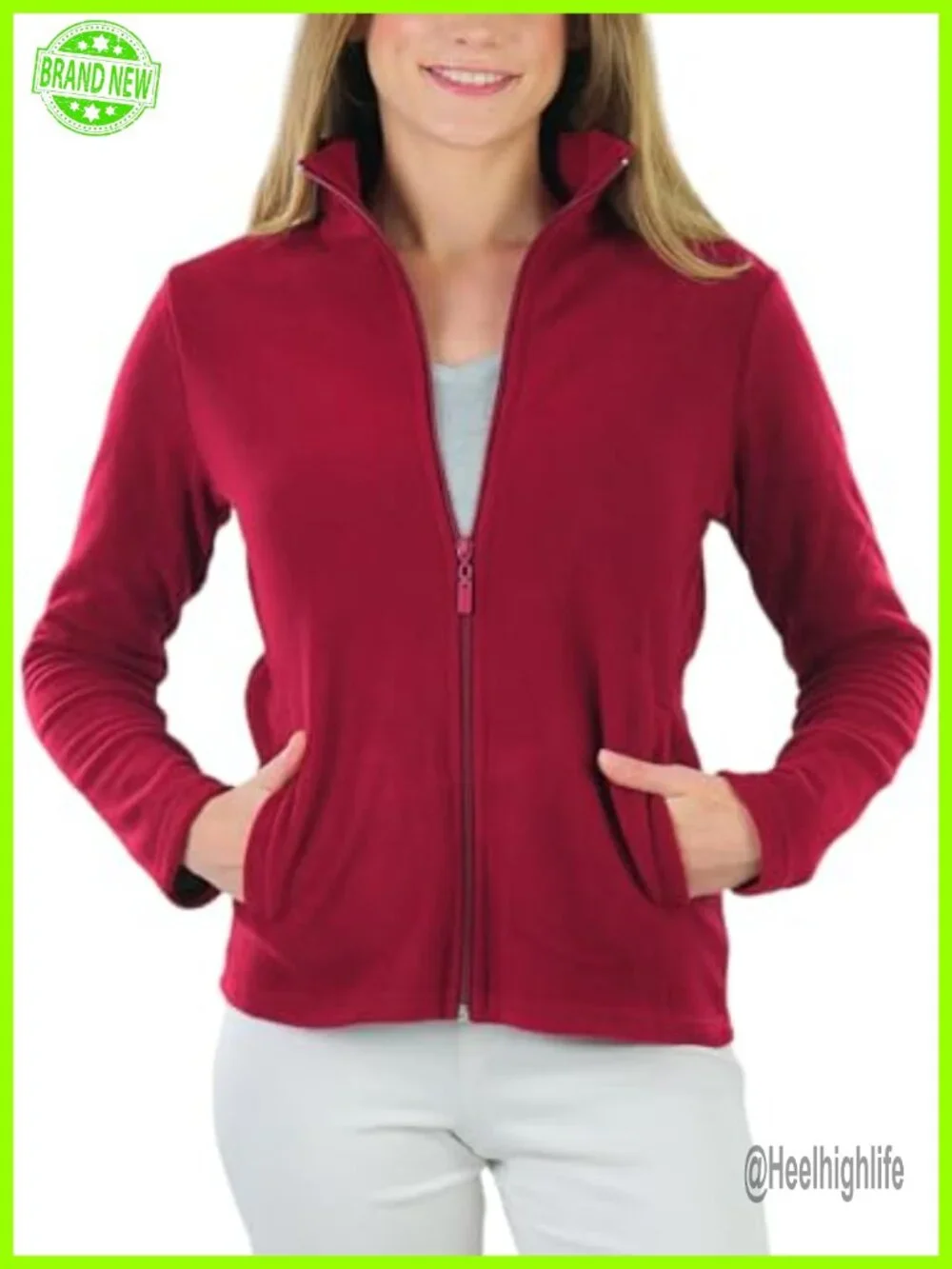 Women's Zip Up High Collar Polar Fleece Jacket - Picture 7 of 7